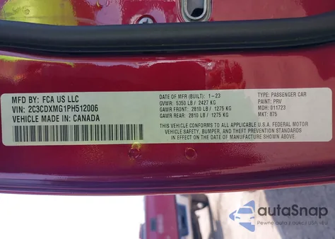 2023 Dodge Charger Gt Awd из США, поврежденный, VIN 2C3CDXMG1PH512006